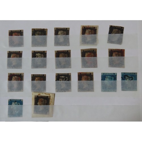 493 - FIFTEEN PENNY BLACKS CONTAINED IN A STOCK ALBUM TOGETHER WITH A SELECTION OF TWO PENNY BLUES, A CANA... 