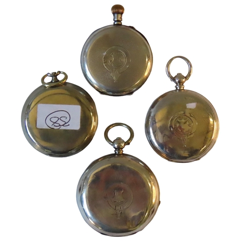 517 - A SILVER CASED POCKET WATCH, the dial marked Leicester & Co. Twickenham, and three other pocket ... 