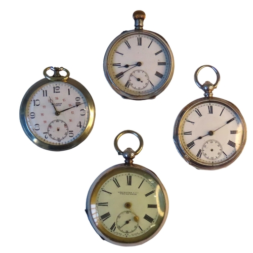 517 - A SILVER CASED POCKET WATCH, the dial marked Leicester & Co. Twickenham, and three other pocket ... 