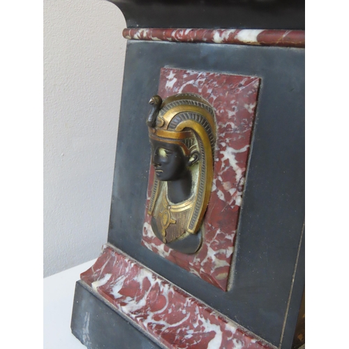 98 - A FRENCH 19TH CENTURY SLATE AND MARBLE CASED BRACKET CLOCK, the tapering sides of the case decorated... 