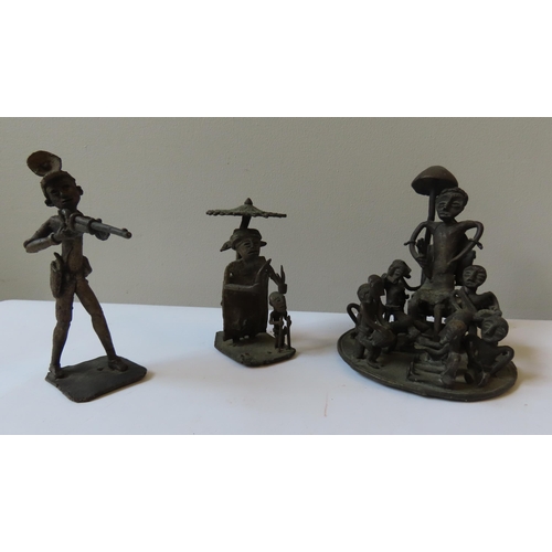 92 - AN ASHANTI LOST WAX BRASS ROYAL COURT SCENE, 20TH CENTURY, and various other Ashanti Lost wax figura... 