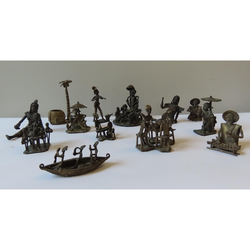 92 - AN ASHANTI LOST WAX BRASS ROYAL COURT SCENE, 20TH CENTURY, and various other Ashanti Lost wax figura... 