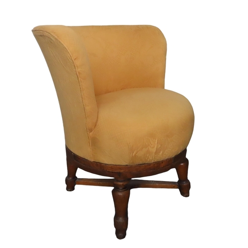 51 - AN UNUSUAL VICTORIAN ADJUSTABLE TUB CHAIR, the upholstered back and seat panel covered in a wheat co... 