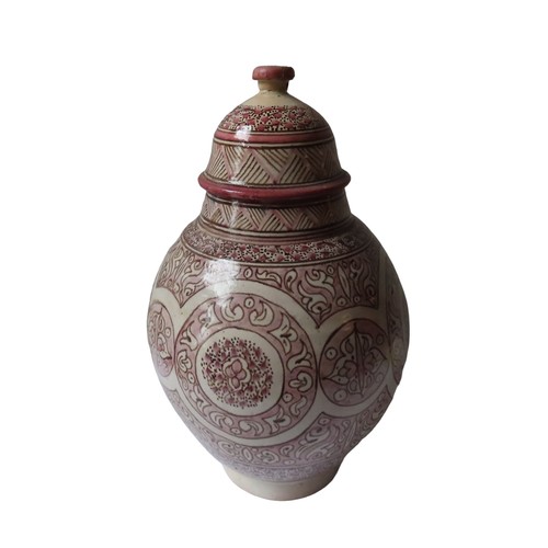 291 - A CERAMIC BALUSTER JAR WITH DOMED COVER  45cm high (A.F)