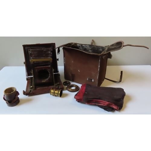 615 - A MAHOGANY PLATE CAMERA BY G. GRAYSON OF BRADFORD with a Beck 8 x 5 RECTr brass 9 inch focus lens, w... 