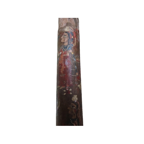 622 - AN INDIAN TAPERING POLE, intricately painted with scenes of figures and animals, 19th century, some ... 