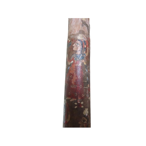 622 - AN INDIAN TAPERING POLE, intricately painted with scenes of figures and animals, 19th century, some ... 