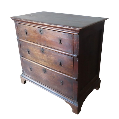 52 - A GEORGE III FRUITWOOD BACHELOR'S CHEST, moulded edge rectangular top over three graduated long draw... 