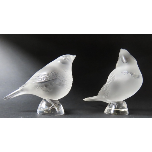 317 - TWO MODERN LALIQUE BIRD FIGURES, naturalistically modelled in frosted glass, signed Lalique, France,... 