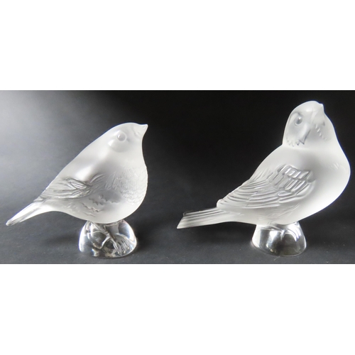 317 - TWO MODERN LALIQUE BIRD FIGURES, naturalistically modelled in frosted glass, signed Lalique, France,... 