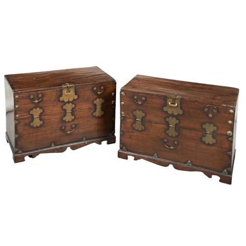 19 - A PAIR OF KOREAN 'BANDAJI' TRAVEL CHESTS , the top section of each opens to reveal one internal comp... 