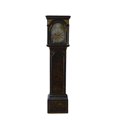 95 - AN 8-DAY BLACK JAPANNED LONGCASE CLOCK, the 12 inch brass dial signed W. Smith, London on a silvered... 