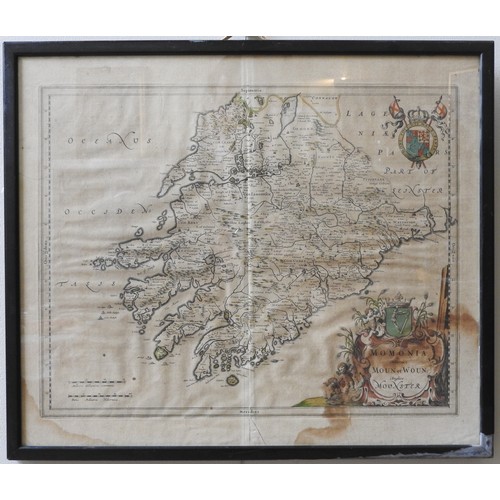 338 - JOAN. BLAEU (1596-1693) 'MOMONIA, HIBERNICE MOUN ET WOUN; ANGLICE MOUNSTER' MAP, MID 17TH CENTURY, h... 