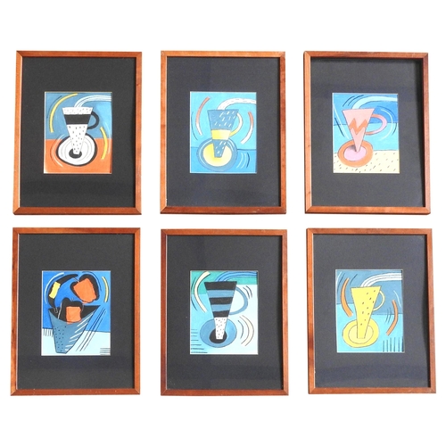 627 - NELL NILE (b. 1948) SIX ABSTRACT PASTEL ON PAPER PICTURES OF COFFEE CUPS, with dark mounts, glazed a... 