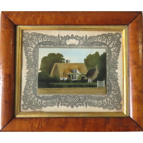 512 - A 19TH CENTURY ISLE OF WIGHT SAND PICTURE, depicting a rural cottage scene, indistinctly inscribed, ... 