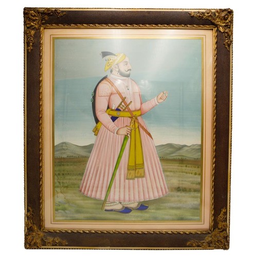 549 - MUGHAL SCHOOL, STANDING FIGURE OF SANGRAN SINGH, gouache on paper, label verso, 'Inscribed on revers... 