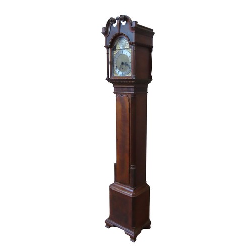 162 - A MAHOGANY AND OAK CASED 'TEMPUS FUGIT' GRANMOTHER CLOCK, 6.5 inch dial with silvered chapter ring, ... 