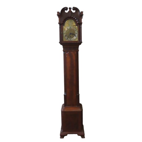 162 - A MAHOGANY AND OAK CASED 'TEMPUS FUGIT' GRANMOTHER CLOCK, 6.5 inch dial with silvered chapter ring, ... 