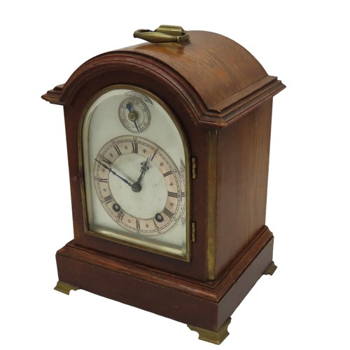 178 - A WINTERHALDER & HOFMEIR EARLY 20TH CENTURY OAK CASED BRACKET CLOCK, ting tang movement on two g... 