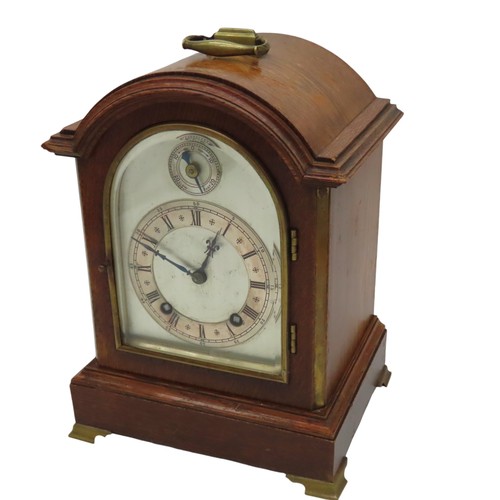 178 - A WINTERHALDER & HOFMEIR EARLY 20TH CENTURY OAK CASED BRACKET CLOCK, ting tang movement on two g... 