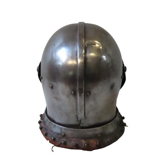 722 - A 19TH CENTURY REPLICA MEDIEVAL MAXIMILLIAN STYLE FULL FACE HELMET, the hinged pointed visor in two ... 