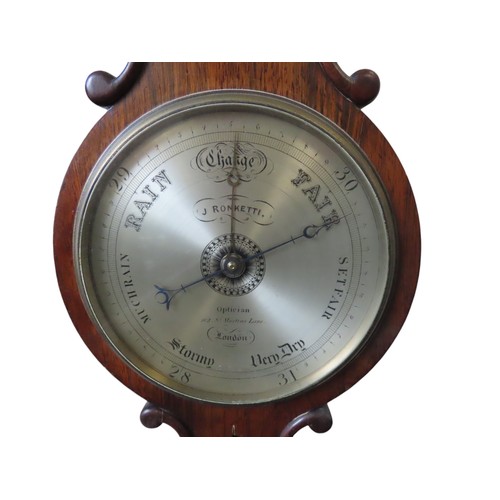 249 - A 19TH CENTURY STICK BAROMETER AND BANJO FORM ROSEWOOD BAROMETER, the stick barometer signed Dollend... 