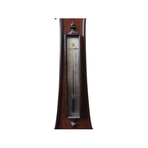 249 - A 19TH CENTURY STICK BAROMETER AND BANJO FORM ROSEWOOD BAROMETER, the stick barometer signed Dollend... 