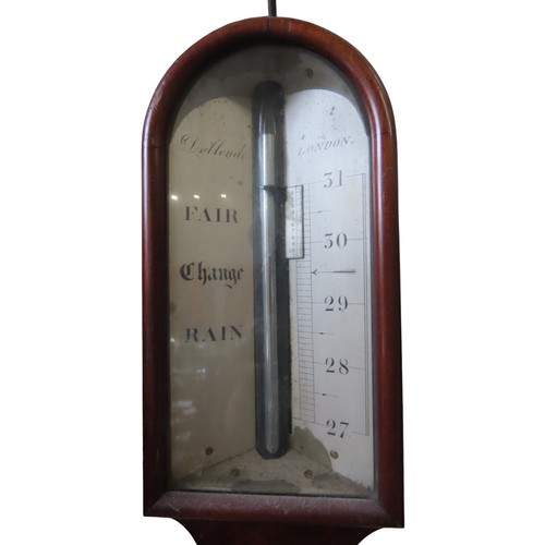 249 - A 19TH CENTURY STICK BAROMETER AND BANJO FORM ROSEWOOD BAROMETER, the stick barometer signed Dollend... 