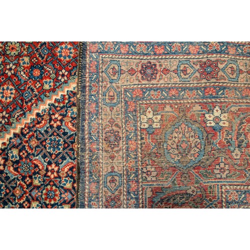 157 - A LARGE HAND WOVEN BIDJAR CARPET, central lozenge form medallion enclosed by alternating red and blu... 