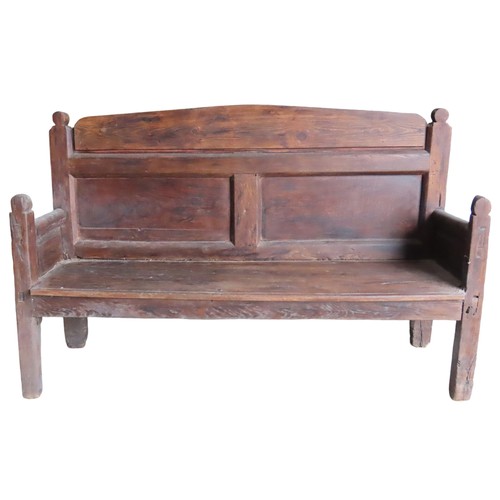 21 - A SPANISH PANELLED BENCH SETTLE, 19TH CENTURY, rustic pegged construction 106 x 170 x 47 cmRustic pe... 