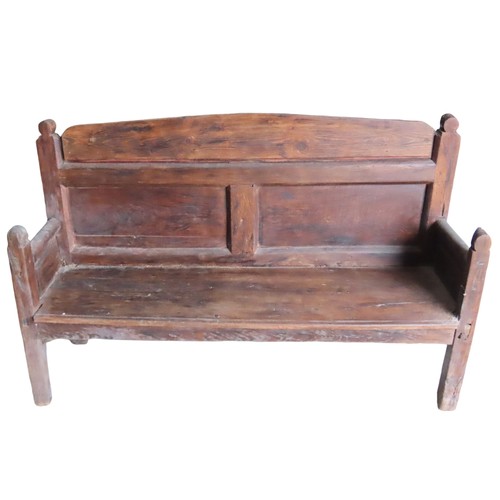 21 - A SPANISH PANELLED BENCH SETTLE, 19TH CENTURY, rustic pegged construction 106 x 170 x 47 cmRustic pe... 