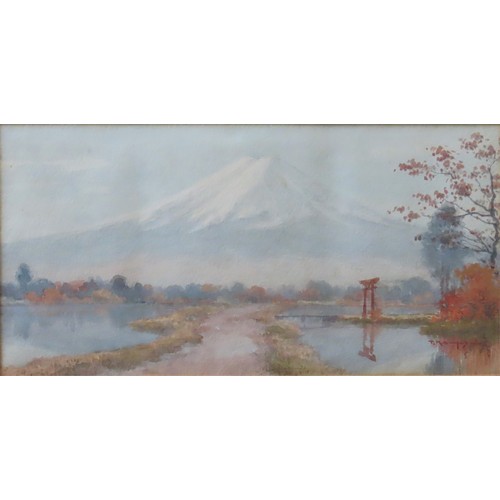 502 - TOKUSABURO KOBAYASHI (1884-1949) TWO RURAL SCENE WATER COLOURS, one depicting Mount Fuji, the other ... 