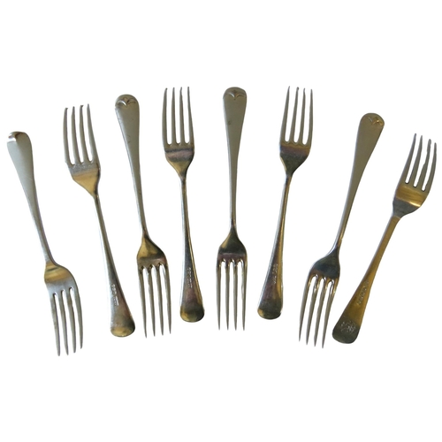 682 - A SET OF SIX VINTAGE SILVER FORKS, marked Sheffield 1965 (17 cm long, 313 grams), together with anot... 