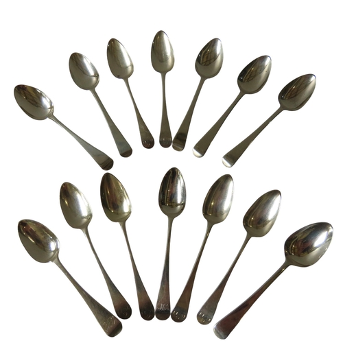 652 - TWO SETS OF SIX GEORGIAN SILVER TEASPOONS, the first set monogrammed G.R.H and marked Jonathan Perki... 