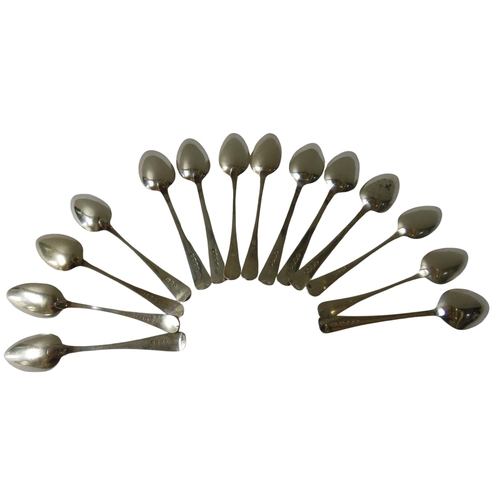 652 - TWO SETS OF SIX GEORGIAN SILVER TEASPOONS, the first set monogrammed G.R.H and marked Jonathan Perki... 