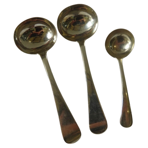 646 - A PAIR OF SILVER LADLES AND A SMALLER SAUCE LADLE, the pair marked James Beebe, London 1832 (17 cm l... 