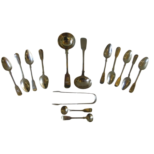 687 - A MIXED GROUP OF SILVER FLAT WARE, the lot comprised of a set of six teaspoons marked London 1857 (1... 