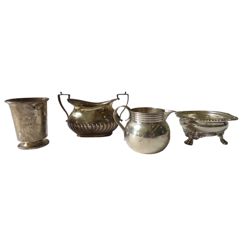 691 - A MIXED GROUP OF FOUR SILVER ITEMS, the lot comprised of the following:A monogrammed presentation mu... 