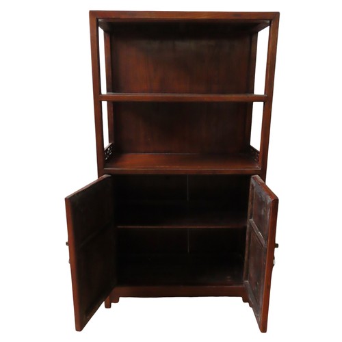 108 - A CHINESE HARDWOOD BOOKSHELF/CABINET, 20TH CENTURY, rectangular form, with two open shelves, the low... 