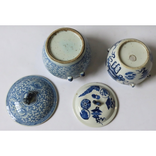 333 - TWO CHINESE BLUE AND WHITE JARS WITH COVERS, 19TH/20TH CENTURY, one decorated with peony scrolls (17... 