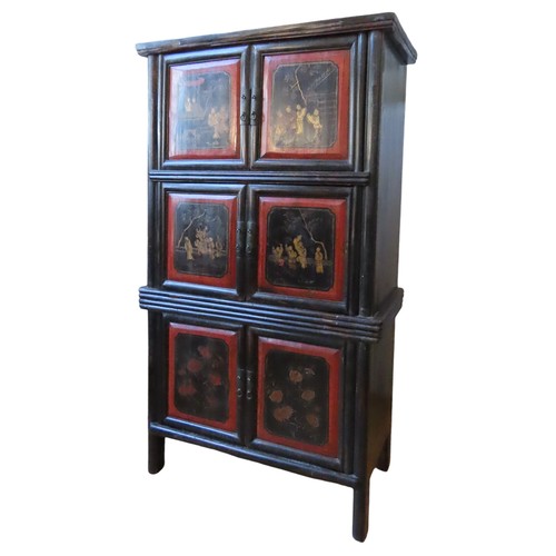 117 - A CHINESE LACQUER SIX DOOR TAPERED CABINET, in two sections189 x 108 x 57 cmPROVENANCE: From the Col... 