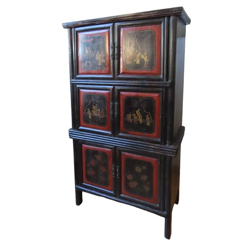 117 - A CHINESE LACQUER SIX DOOR TAPERED CABINET, in two sections189 x 108 x 57 cmPROVENANCE: From the Col... 