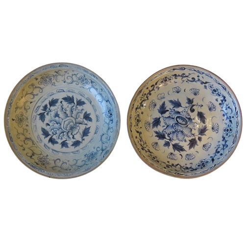 309 - TWO BLUE AND WHITE ANNAMESE DISHES, both decorated in the familiar style with underglaze painted scr... 