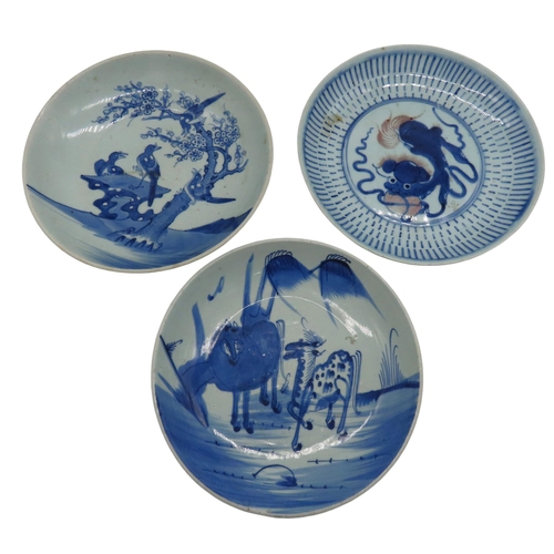 310 - A GROUP OF THREE CHINESE BLUE & WHITE YUAN-STYLE DISHES, all with underglaze blue painted decora... 