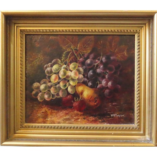 484 - A STILL LIFE OIL PAINTING ON CANVAS OF FRUIT, signed indistinctly in lower right corner, (possibly F... 