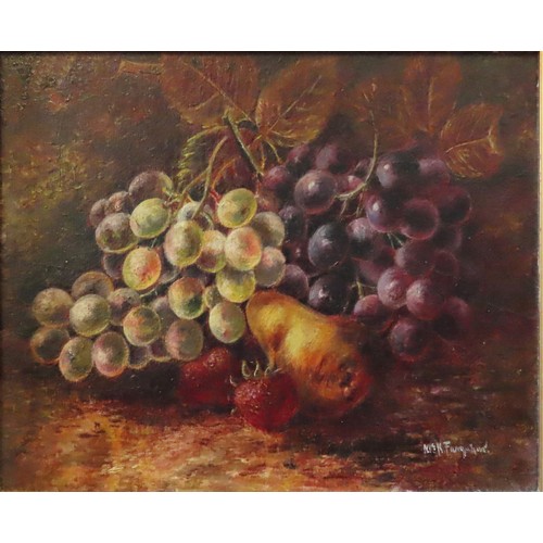 484 - A STILL LIFE OIL PAINTING ON CANVAS OF FRUIT, signed indistinctly in lower right corner, (possibly F... 