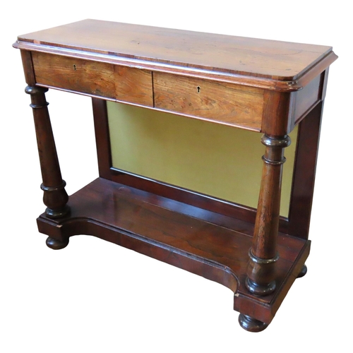 60 - A 19TH CENTURY ROSEWOOD EMPIRE-STYLE CONSOLE TABLE, the moulded edge rectangular top over two frieze... 