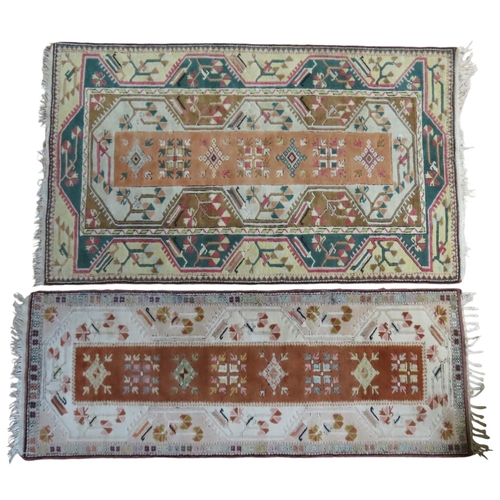 154 - A TURKISH HAND KNOTTED KHELIM RUG AND RUNNER Rug: 200 x 120 cmRunner: 205 x 77 cm