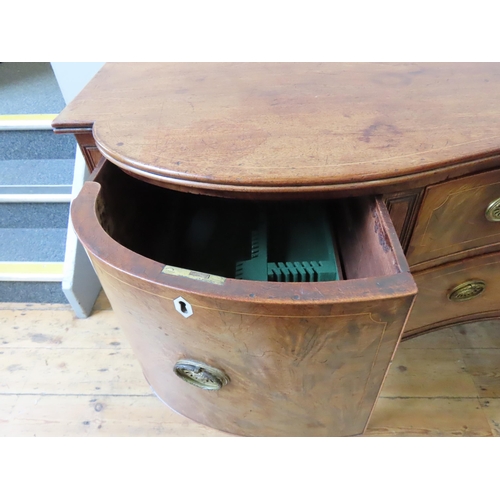 95 - A 18TH CENTURY LARGE MAHOGANY SIDEBOARD, elegant serpentine form line inlaid top over two inverted c... 