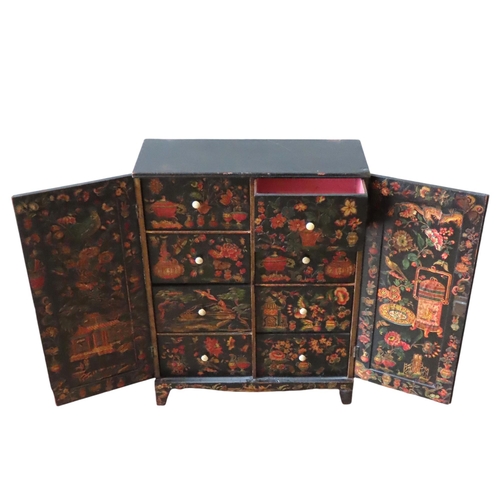 101 - A DECOUPAGE CHINOISERIE SIDE CABINET, EARLY 19TH CENTURY, rectangular form, the two panelled cupboar... 